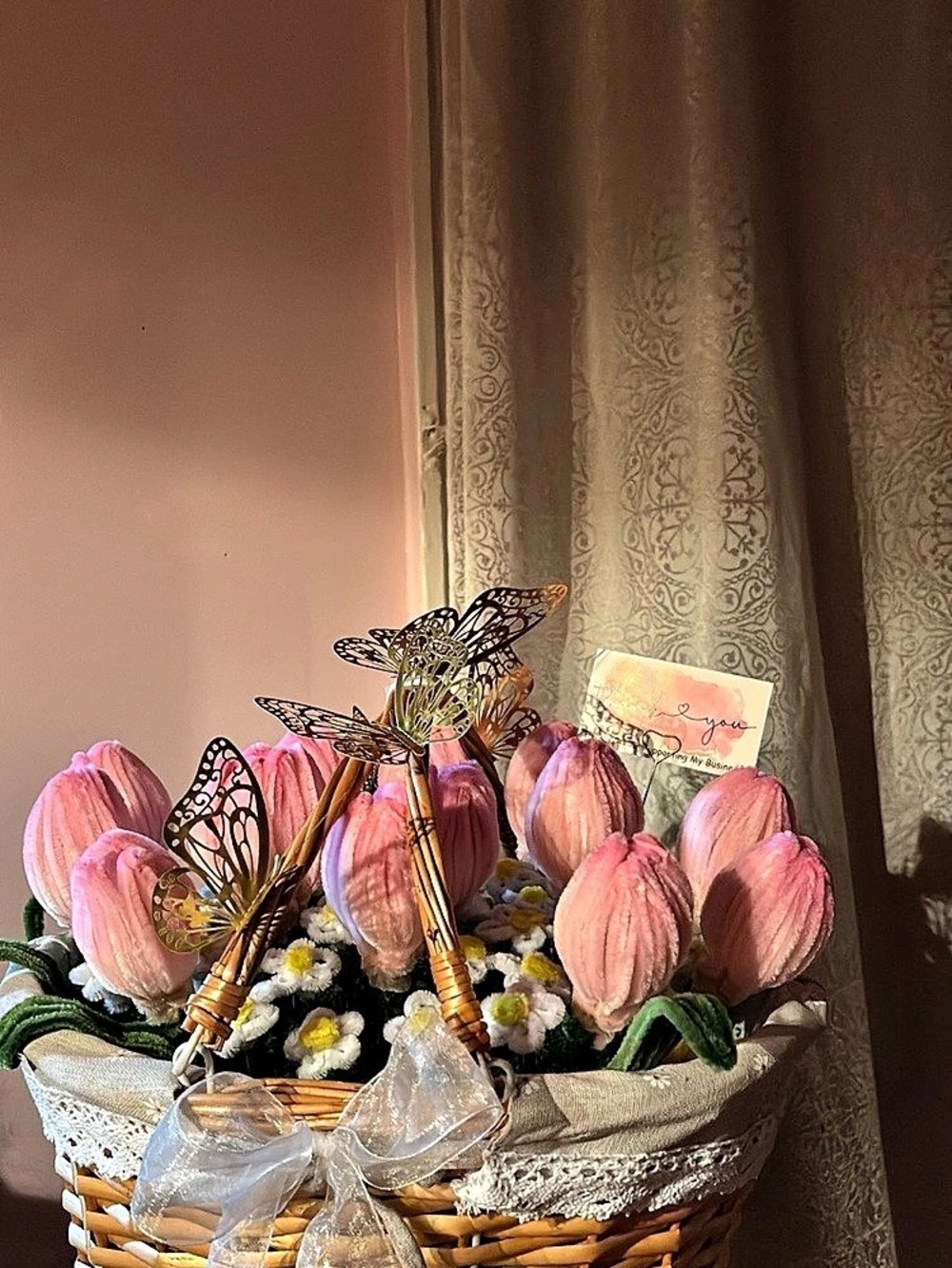 Decorative Pink Floral Butterfly Basket Arrangement π